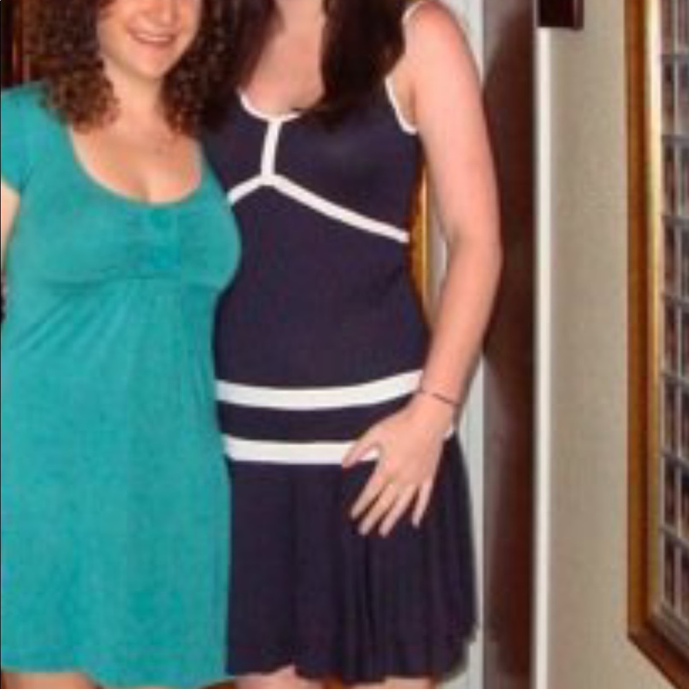 Navy DVF cotton dress with white detail